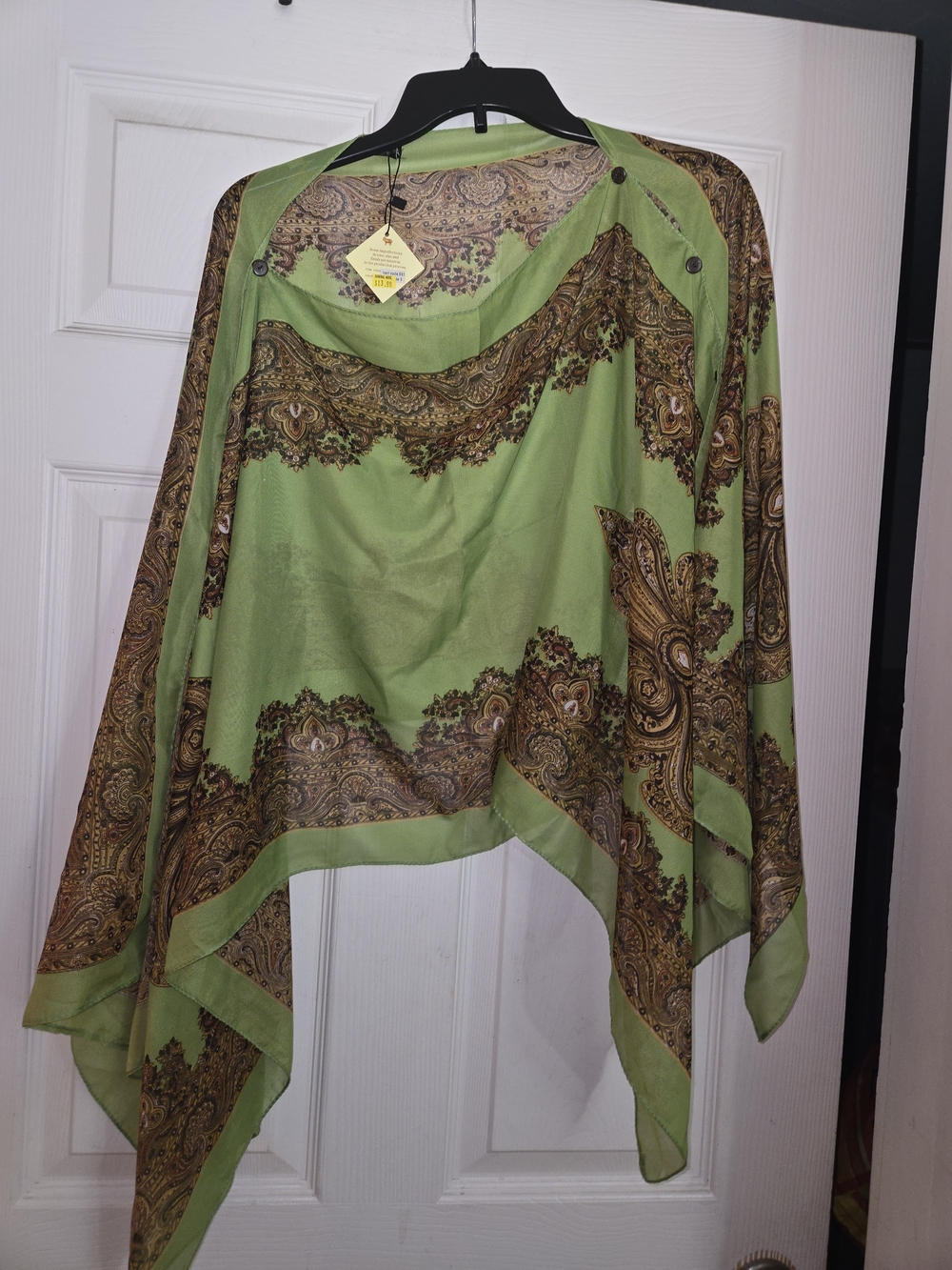 NWT Rapti Fashion Green Paisley Multi-Way Button Poncho Shawl Wrap OS